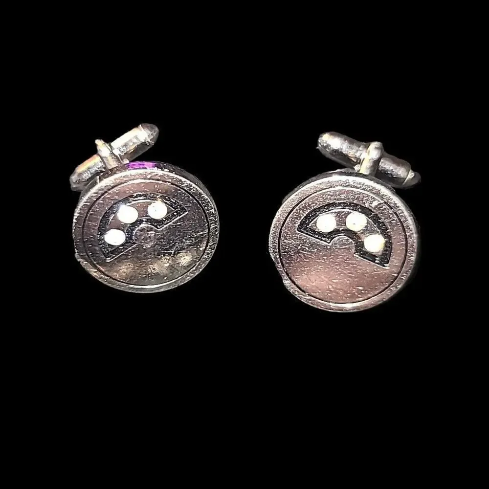 Vintage Silver Tone Disc‎ & Rhinestone Swank Men's Cufflinks
